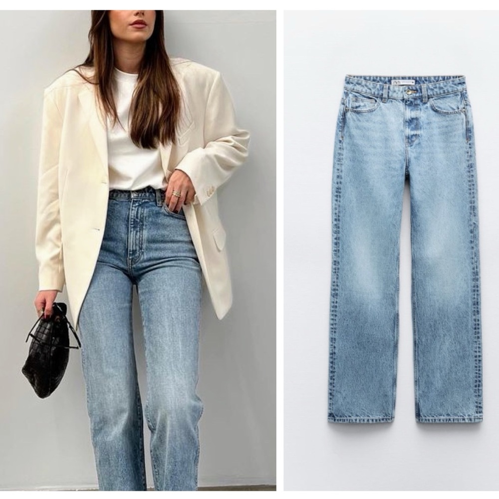 ZARA high rise regular leg full length jeans blogger favorite